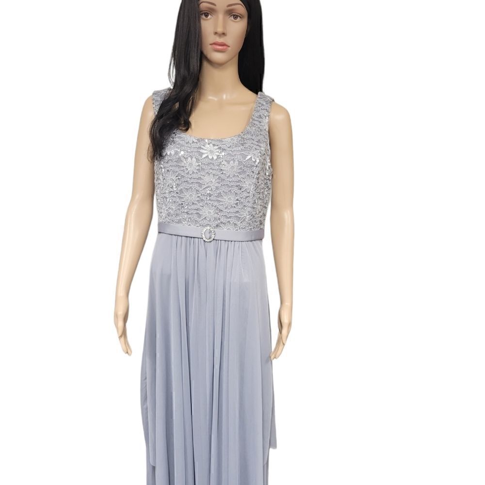 R&M Collection Platinum Gown with Lace Sequin Sweater